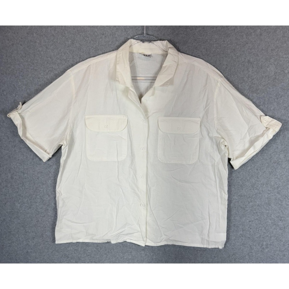 Vintage Russ Shirt Womens 16 Short Sleeve Button Up Camp Pockets Made USA 90s